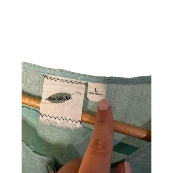 Nurture Green Linen Round Neck Blouse 3/4 Sleeves Large - Picture 3 of 7